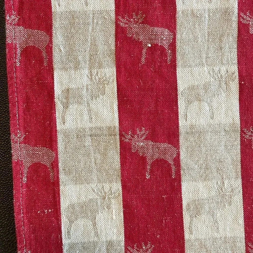Linen Tablerunner Reindeer woven fabric red/ natural
